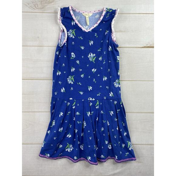 Matilda Jane Dress Girls Size 12 Blue Floral Ruffle Cap Sleeve Crochet Trim Hem - Picture 1 of 8